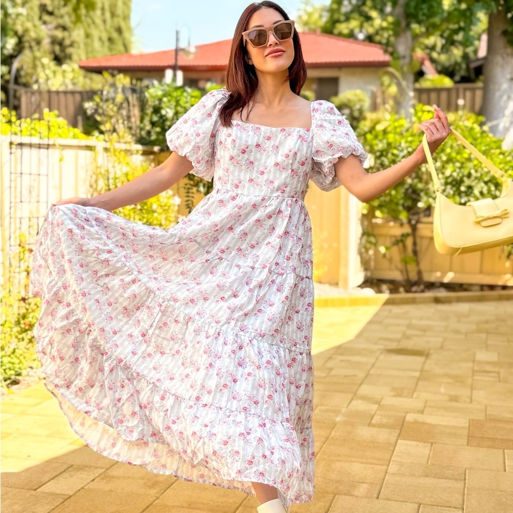 Blue Stripe Floral Maxi Dress